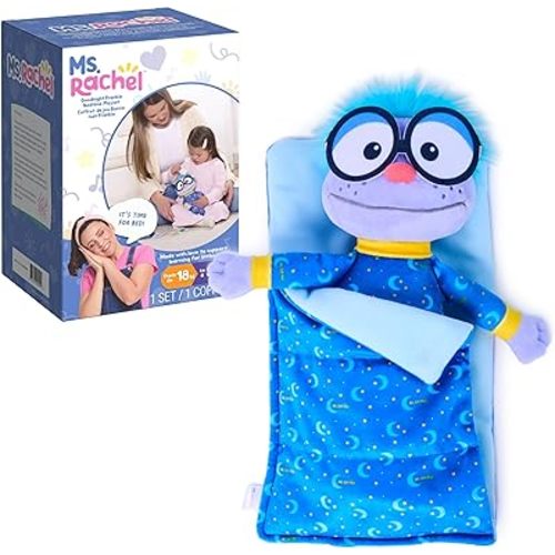Ms. Rachel Goodnight Frankie Bedtime Playset, 11” Plush with Sleeping Bag & Accessories, Toddler Toys for Girls & Boys for Ages 18 Months to 3+