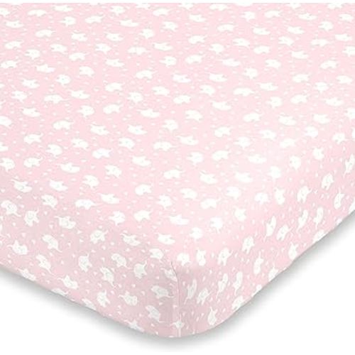 NoJo Super Soft Pink & White Elephant Fitted Mini Crib Sheet, Pink, White