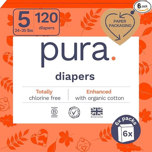 Pura Size 5 Eco-Friendly Diapers (24-35 lbs, 120 Diapers)
