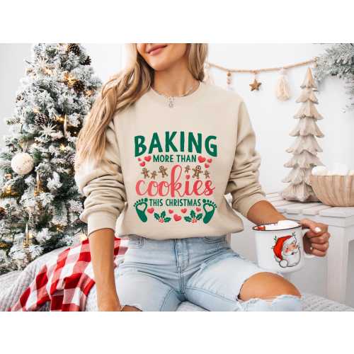Christmas Pregnant Shirt for Mom, Christmas Pregnancy Announcement Sweatshirt, Baking More Than Cookies This Christmas, Mother To Be Gift