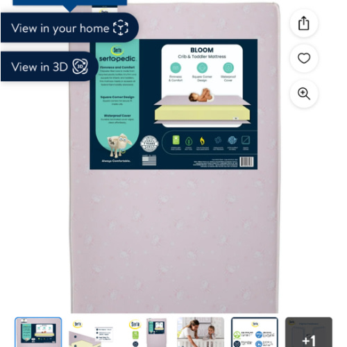 Serta Sertapedic Bloom 5" Dual-Sided Crib & Toddler Mattress, Sustainably Sourced Fiber Core, GREENGUARD Gold Certified - Walmart.com