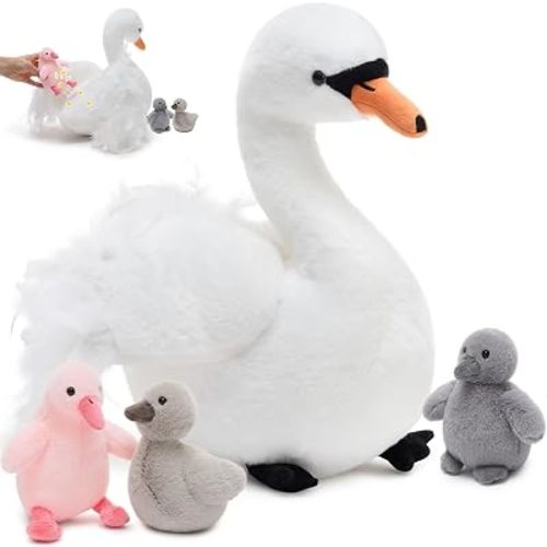 MorisMos Swan Stuffed Animal with Babies,4PCS Plush Swan Toys Gift for Kid