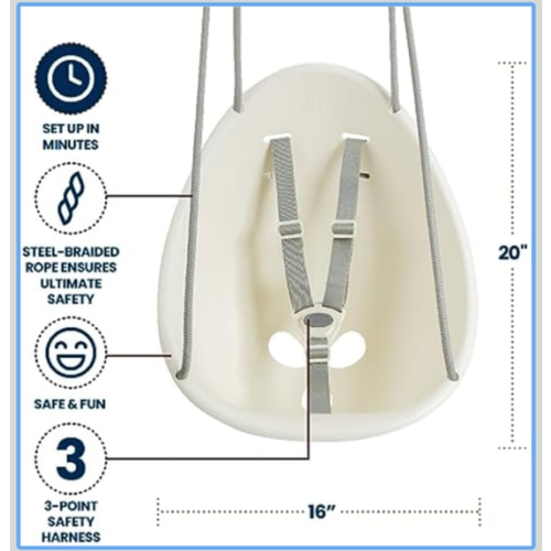 Swurfer Coconut Toddler Swing – Comfy Baby Swing Outdoor, 3- Point Adjustable Safety Harness, Secure, Safe Quick Click Locking System, Blister-Free Rope, Easy Installation, Ages 6-36 Months