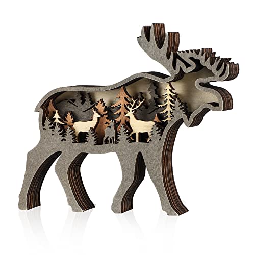 Laozai Wooden Forest Animals Deer Decor Cabin Rustic Mountain Decor Wall Decorations for Bedroom Living Room Table Decorative