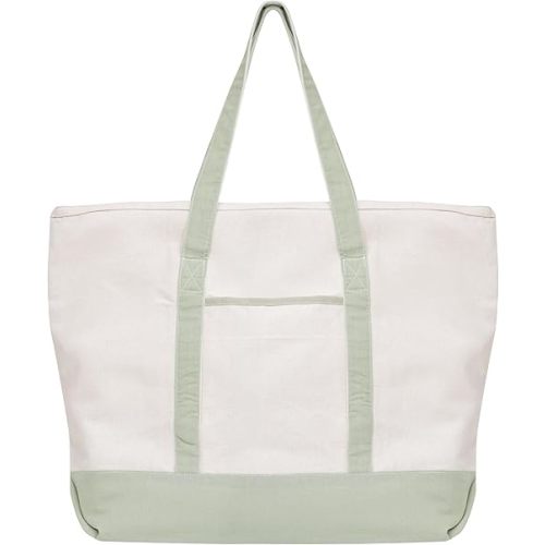 Sage Green Canvas Tote Bag - Extra-Large, 22 Inch Wide, Heavy-duty, Structured Canvas Tote with Zipper Top and Exterior Pocket - 100% Cotton Tote for Shopping, Beach, Picnic, or Grocery (Sage Green)