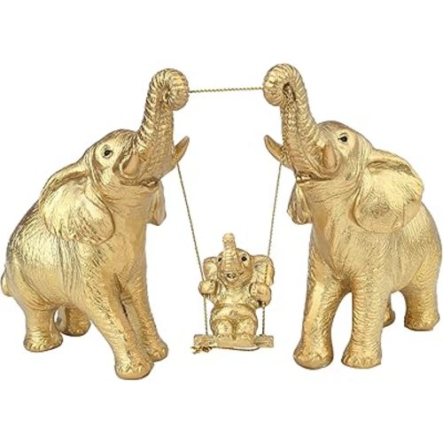 Elephant Statue Decor Brings Good Luck Mom Gifts Elephants Figurine Gold Decor for Home Office TV Stand Living Room Decoraciones para Sala Valentines Decors Elephant Gifts for Women(Gold