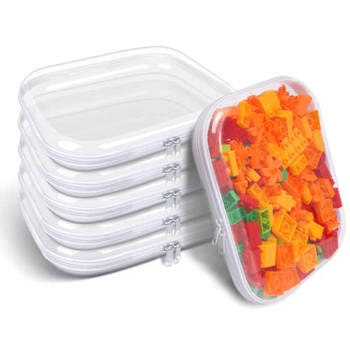 SXS LACONIC Clear Hard Plastic Zipper Case,Transparent Double Zippers Hard Pouch with 6pcs,Portable Travel Organizer Bin for Toy Storage