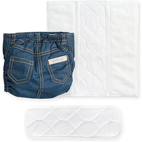 Amazing Baby Hybrid Cloth Diaper Cover with Pocket-Sling, Med, Sz 3 (12-25 lbs), Use Boosties Disposable or Reusable Inserts, Blue Jean, SmartNappy Set includes Cover + Tri-fold Insert + Booster Pad