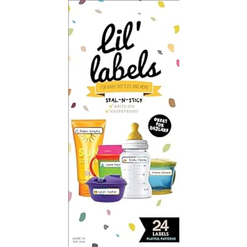 Bottle and Food Labels, Write-On, Freezer Safe, Self-Laminating, Waterproof Kids Name Labels for Baby Bottles, Sippy Cup for Daycare School, Dishwasher Safe (Playful Patterns)