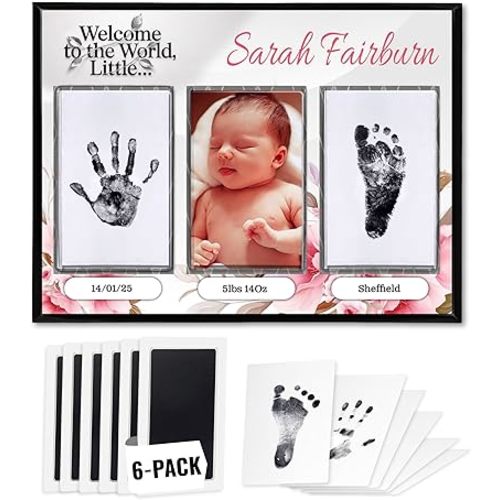 Inkless Hand and Footprint Kit, Baby Keepsake Plaque & Baby Shower Gifts - Ideal as Mom To Be Gift, Nursery Picture Frames, Clean Touch Hand and Footprint Kit (Style 1 - Design 2)