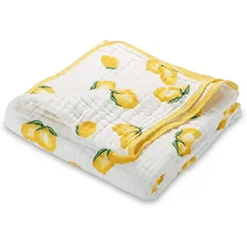 LollyBanks Muslin Baby Quilt, 100% Cotton Baby Blanket for Boys and Girls, Large 47 x 47 Inches Versatile Crib Blanket, 6 Layers Newborn Blanket, Durable Baby Bedding, Registry (Sunny Lemon Print)