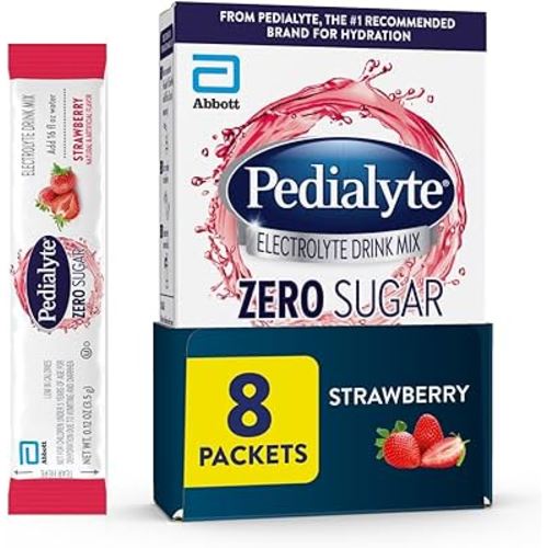 Pedialyte Electrolyte Drink Mix With Zero Sugar | Hydration With Key Electrolytes | Great Hydration Low in Calories | Strawberry, 8 Powder Packets