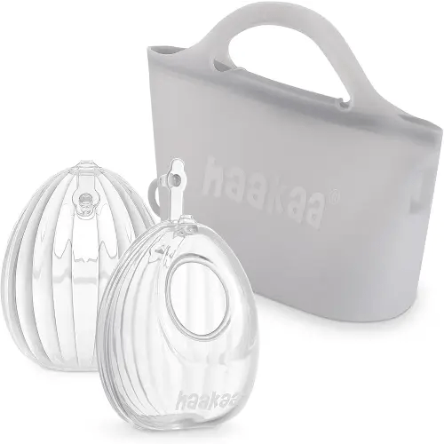 haakaa Wearable Silicone Breast Pump with Steriliser Bag, 2-in-1 Hands-Free Passive Breast Milk Catcher for Nursing Mom, Breastfeeding Essentials, 2-Pack 75ml Pumps & 1 Steriliser Bag