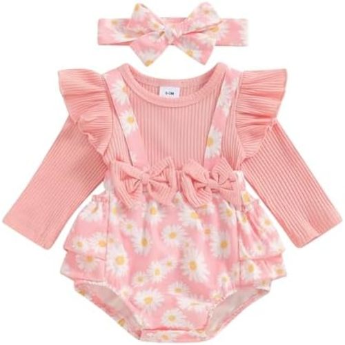 Fall Baby Girl Clothes Newborn Onesie Ruffle Romper Dress Long Sleeve Floral Bodysuit Jumpsuit Winter Outfit