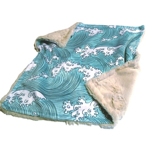 Personalized Ocean Waves Blanket, Nautical Baby Blanket with Satin Ruffle Option, Minky Plush