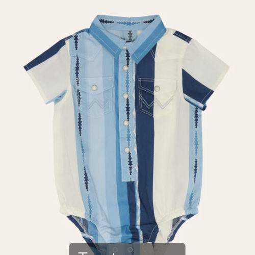 Wrangler Infant Boys' Blue & White Aztec Print Pearl Snap Western Shirt Onsie | Cavender's