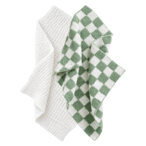 2-Pack Phufy® Bliss Mini Blanket, Sage Checkerboard/White Waffle – SpearmintLOVE