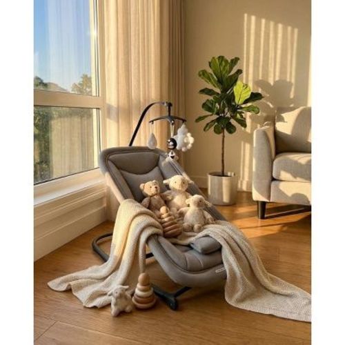 Baby Rocking Bassinet – Infant Swing with Safety Harness & Hanging Toys, Black Soft Padded Newborn Lounger for Babies & Toddlers