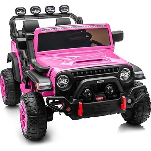 Hikiddo 2 Seater Electric Ride on Car Truck, 24V 4x4 Ride on Toy for Kids 4-8 with Remote Control, EVA Tires - Pink