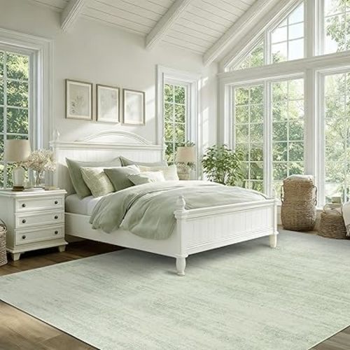 Sage Green Rug for Bedroom,Boho Abstract Washable Cottage Core 8x10 Area Rugs for Living Room