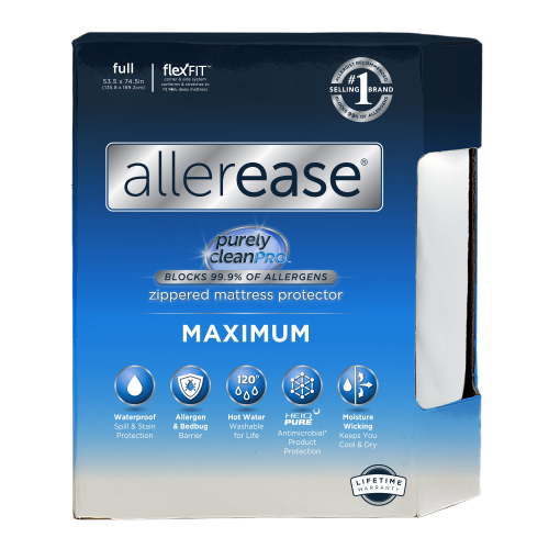 AllerEase Maximum Mattress Cover Protector Full- Zippered, Waterproof, Allergen Barrier