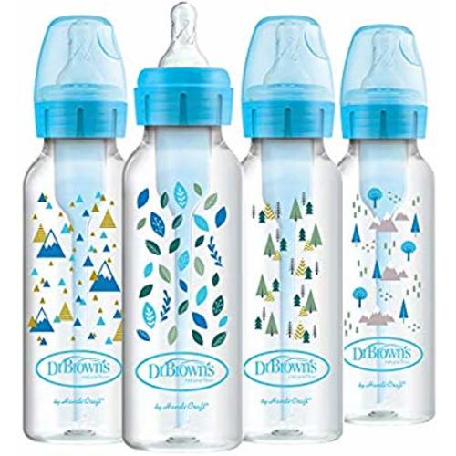 Dr. Brown's Options + Baby Bottles, 8oz/250ml, Narrow Bottle, Blue Nature Designs, 4 Pack