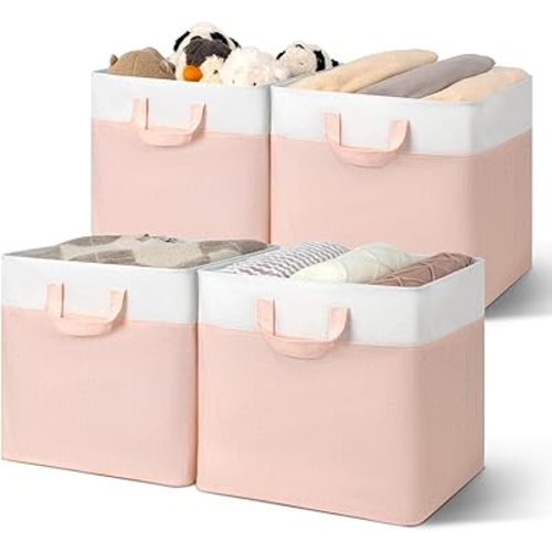 GRANNY SAYS 13x13 Storage Cubes, Cube Storage Bins with Metal Frame, Foldable Cube Storage Organizer, Closet Storage Baskets, Storage Cube Bins, Toy Storage Cubes Shelf, Pink, 4 Pack