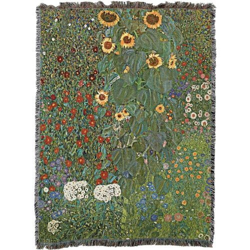 Pure Country Weavers Farm Garden with Sunflowers Blanket by Gustav Klimt - Fine Art Gift Tapestry Throw Woven from Cotton - Made in The USA (72x54)