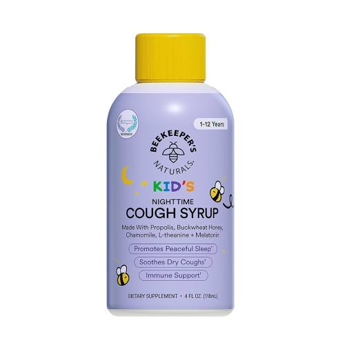 Beekeeper's Naturals Propolis Honey Cough Syrup Nighttime for Kids Immune Support with Propolis, Elderberry & Raw Honey - Sleep Support with Chamomile & L-Theanine - Gluten Free, 4 oz.