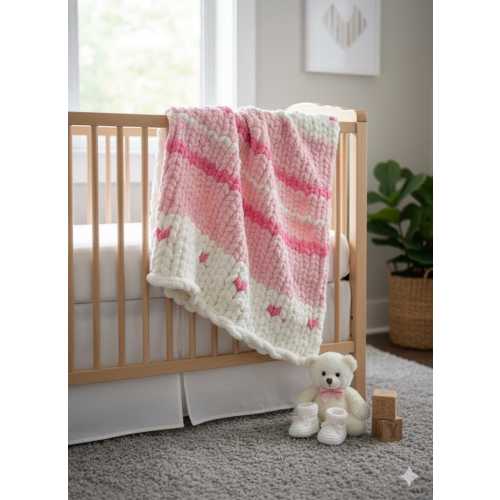 Pink Heart Baby Blanket | Chunky Knit Chenille Blanket | Handmade Nursery Blanket | Soft Cozy Baby Gift | Valentine Baby Blanket