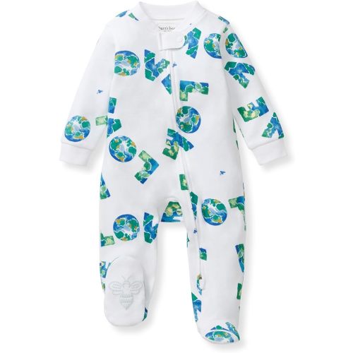 Burt's Bees Baby Boys Sleep and Play PJs, 100% Organic Cotton One-Piece Zip Front Romper Jumpsuit Pajamas