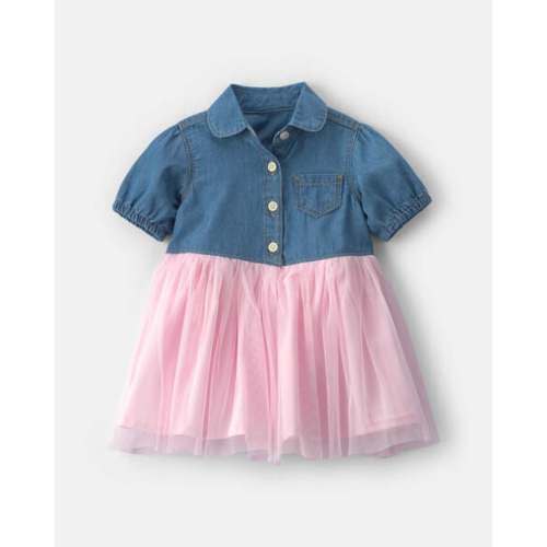 Baby Girl Chambray Tulle Short-Sleeve Dress - Light Wash - OshKosh B'gosh | Carter's