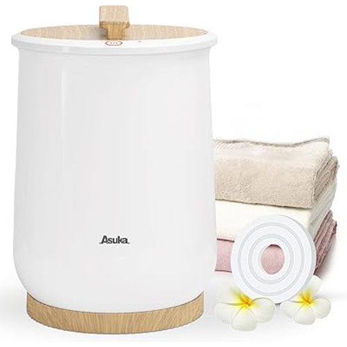 Asuka Towel Warmer for Bathroom, Large Towel Warmer Bucket, Easy One-Button Control, Auto Shut-Off, 21L Capacity Fits Up for Two 40"X70" Oversized Towels, PJ’s Bathrobe, CL1 (Wood)