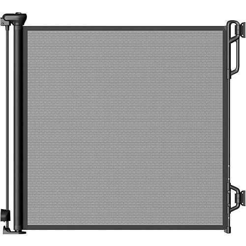 Retractable Safety Baby Gate or Mesh Dog Gate,Durable Portable Mesh Retractable Gate,Easy to Use for Stairs, Doorways, Hallways, Indoor, Outdoor, 33.5" Tall, Up to 55" Wide, Black