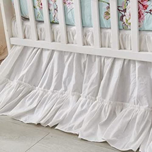 Brandream Crib Bed Skirt for Baby Girls Boys White Boho Bohemian Solid Cotton Toddler Bedskirt Farmhouse Chic Ruffle