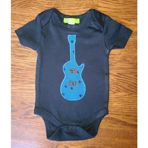 Organic cotton infant bodysuit appliqued with Blue Guitar