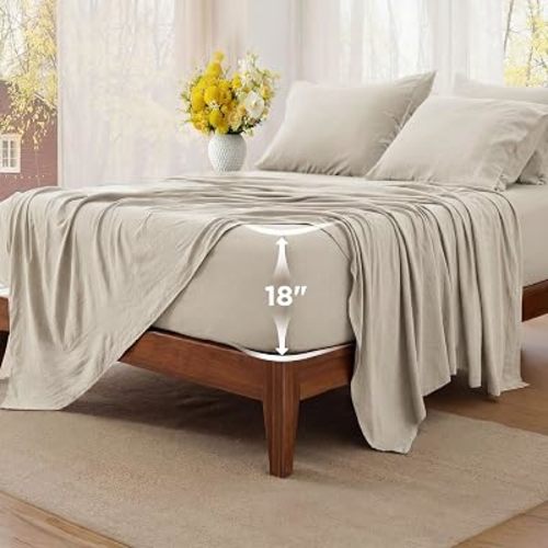 Bedsure Deep Pocket King Sheet Set - 6 Piece, Prewashed Ultra-Soft King Size Sheets Set, Fits Mattresses Up to 18 Inches Thick, Breathable & Secure Fit, Hotel Luxury Bedding, Linen