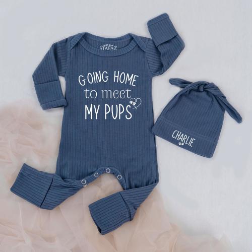 Going Home to Meet My Pups Puppy Bodysuit, Personalized Newborn Dog Lover Outfit, Funny Dog Mom Baby Shower Gift, Pregnancy Reveal