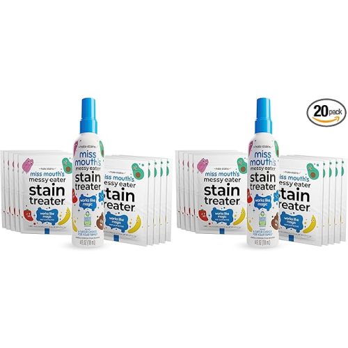 Miss Mouth's Messy Eater Stain Treater Spray - 4oz & 10 Wipes Stain Remover - Newborn & Baby Essentials - No Dry Cleaning Food, Grease, Coffee Off Laundry, Underwear, Fabric (Pack of 2)