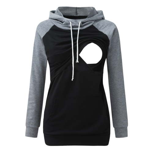 Breastfeeding Shirts For Women Hooded Sweatshirt Clearance Sales Maternity O-Neck Splicing Long Sleeve Breast-Feeding Pregnant Woman Nursing Hooded Blouse Tops