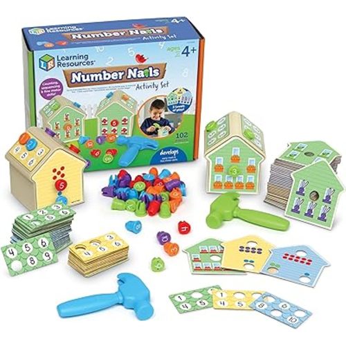 Learning Resources Number Nails Activity Set - Math Manipulatives for Preschoolers Games, Counting Hammer Toy, STEM Fine Motor Skills, Kindergarten Educational Activities, Gifts for Boys and Girls