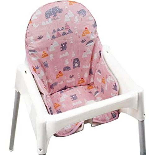 ZARPMA Cotton Seat Covers for IKEA Antilop Highchair,Cotton Surface and Padded,Forest Pattern Foldable Baby Highchair Cover for IKEA Child Chair Cushion (Pink Forest)