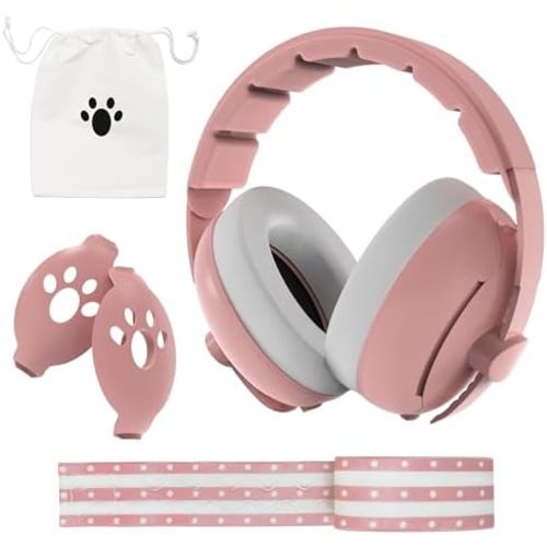 Moonybaby 2-in-1 Baby Ear Protection, Comfortable Headphones, Noise Cancelling, Adjustable Baby Headphones with Stretchy Band