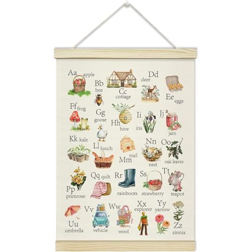 LETUROIA ABC Alphabet Poster Hanger Frame, Educational Learning Canvas Wall Decor(12×16"), Country Cottage Wall Art For Classroom Toddler Playroom Nursery Kids Room -06