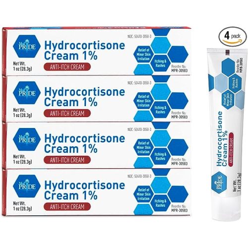 MED PRIDE Hydrocortisone Cream 1%| Pack of 4, 1 Oz Tubes | Anti-Itch Topical Ointment for Redness, Swelling, Itching, Rash & Dermatitis, Bug/ Mosquito Bites, Eczema & Hemorrhoids, First Aid Essential