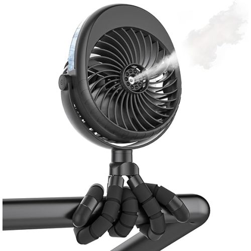 2026 Upgraded Misting Baby Stroller Fan Rechargeable, Flexible Tripod Clip for Car Seat Crib, Baby Shower Gifts & Baby Registry Search, Newborn Essentials for Beach Travel, Disney Summer Essentials