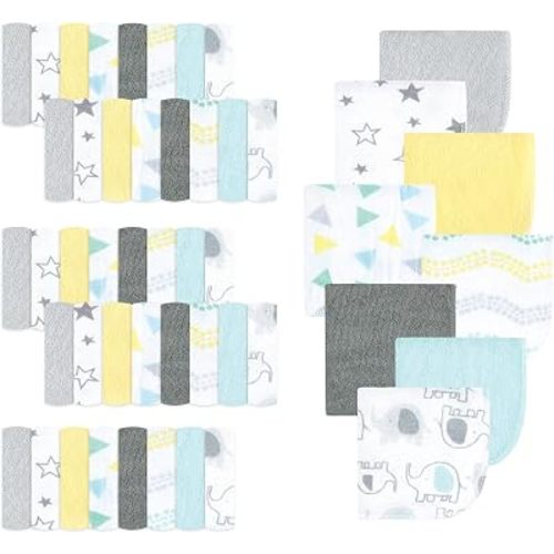 Luvable Friends Unisex Baby Cotton Rich Washcloths, Boy Basic Elephant, One Size