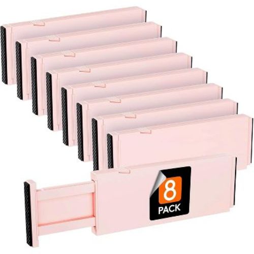 Tree City Adjustable Drawer Divider 15-21 inches | ABS Baby Clothes Storage Tool | Kitchen and Bathroom Organizer -Pink 8 Pack