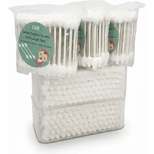 400pcs CGR Baby Safety Cotton Swabs with Large Tips for Newborn Babies Kids | With paper sticks, featuring 2 reusable plastic boxes and 3 convenient refill bags for daily care, 5x80pcs total 400pcs