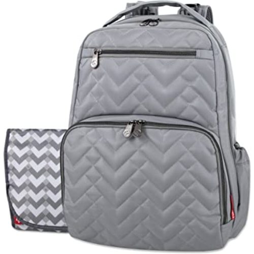 Baby Essentials Fisher-Price Signature Morgan Quilted Backpack Diaper Bag with Changing Pad, Stroller Clips, Laptop Compartment (Gray)
